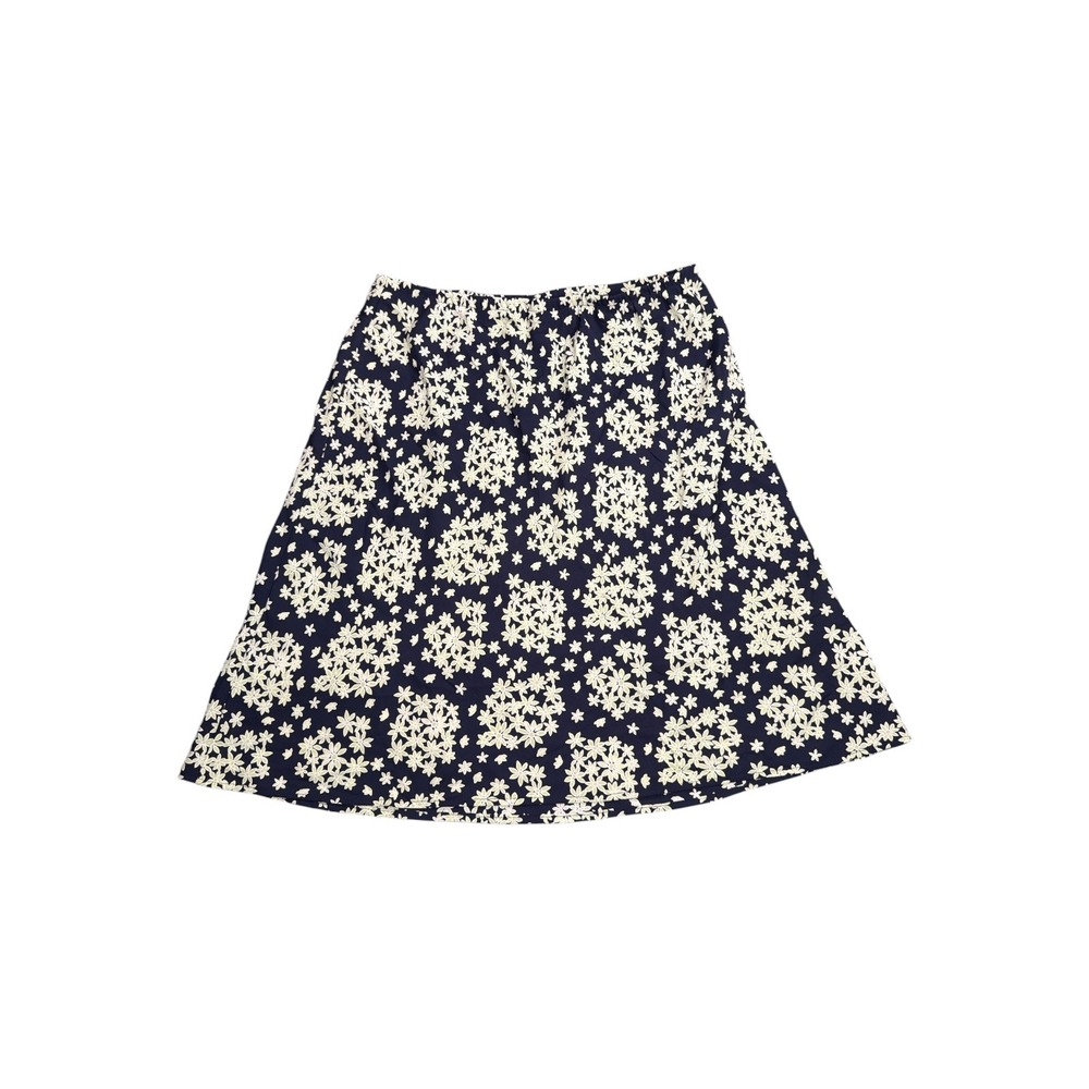 Hillard‎ & Hanson Navy Blue White Floral A-Line Skirt Elastic Waist Large USA